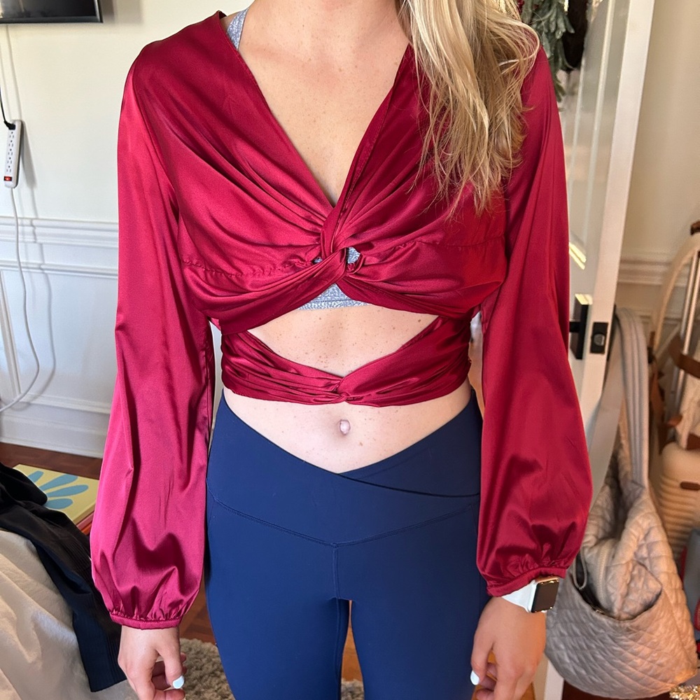 Silk red blouse with ties!
